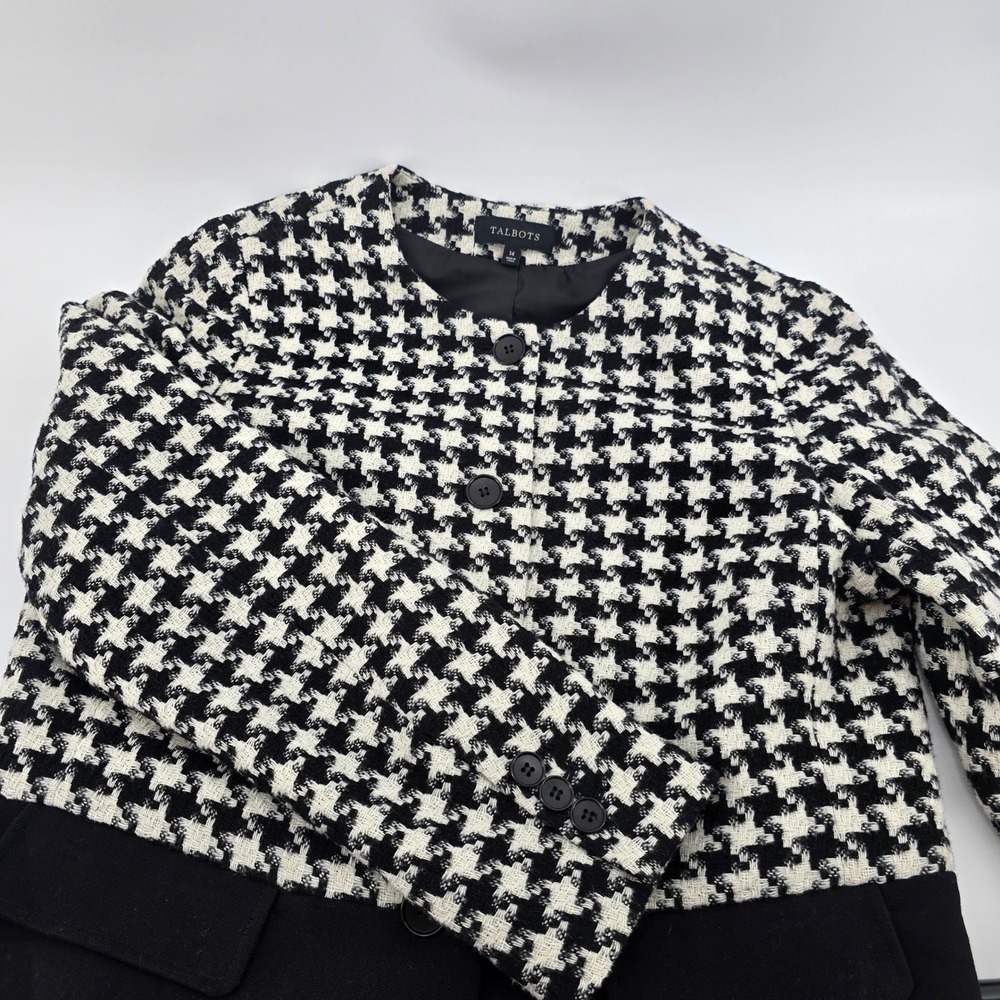 Talbots Houndstooth Blazer Womens‎ Wool Blend Colorblock Black White Size 14